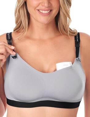 Momcozy Gray Nursing & Pumping Bra in One, Hands Free Pump Bra Size Large Plus